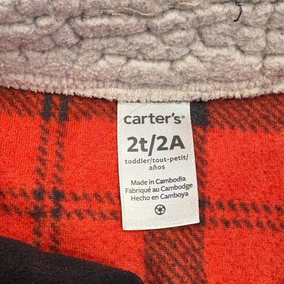 SOLD - Carter's Red and Black Plaid Cozy Fleece Henley Shirt 2T - Picture 2 of 2